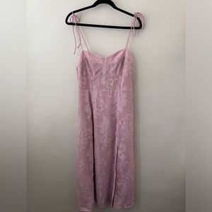 Loveliest Looks Blush Pink Floral Jacquard Tie-Strap Midi Dress